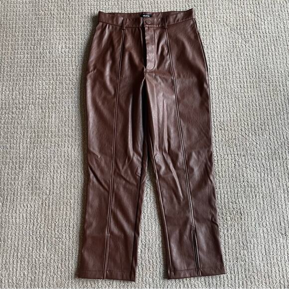 NWOT Wildfox Princess Seams Split Hem Faux Leather Pants in Brown Size L - Picture 4 of 11